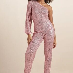 VENUS Sparkling Pink One-Shoulder Jumpsuit